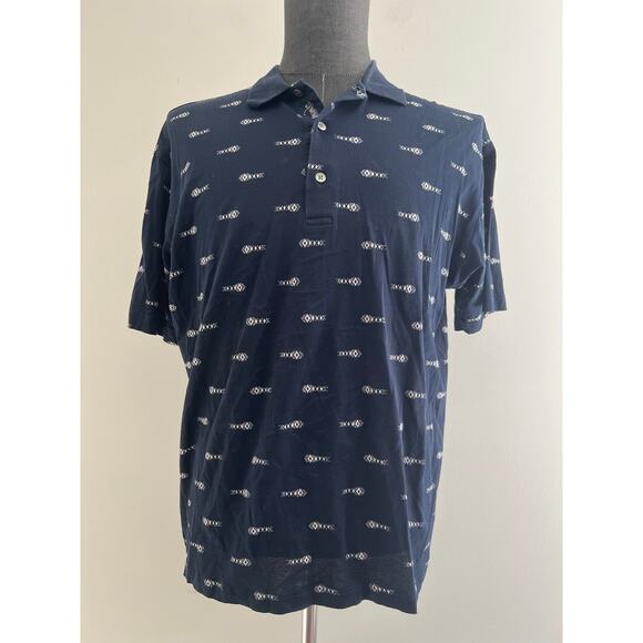 Bobby Jones Italy Polo Golf Shirt 100% Cotton Navy Blue White Abstract Medium JJ - Picture 1 of 9